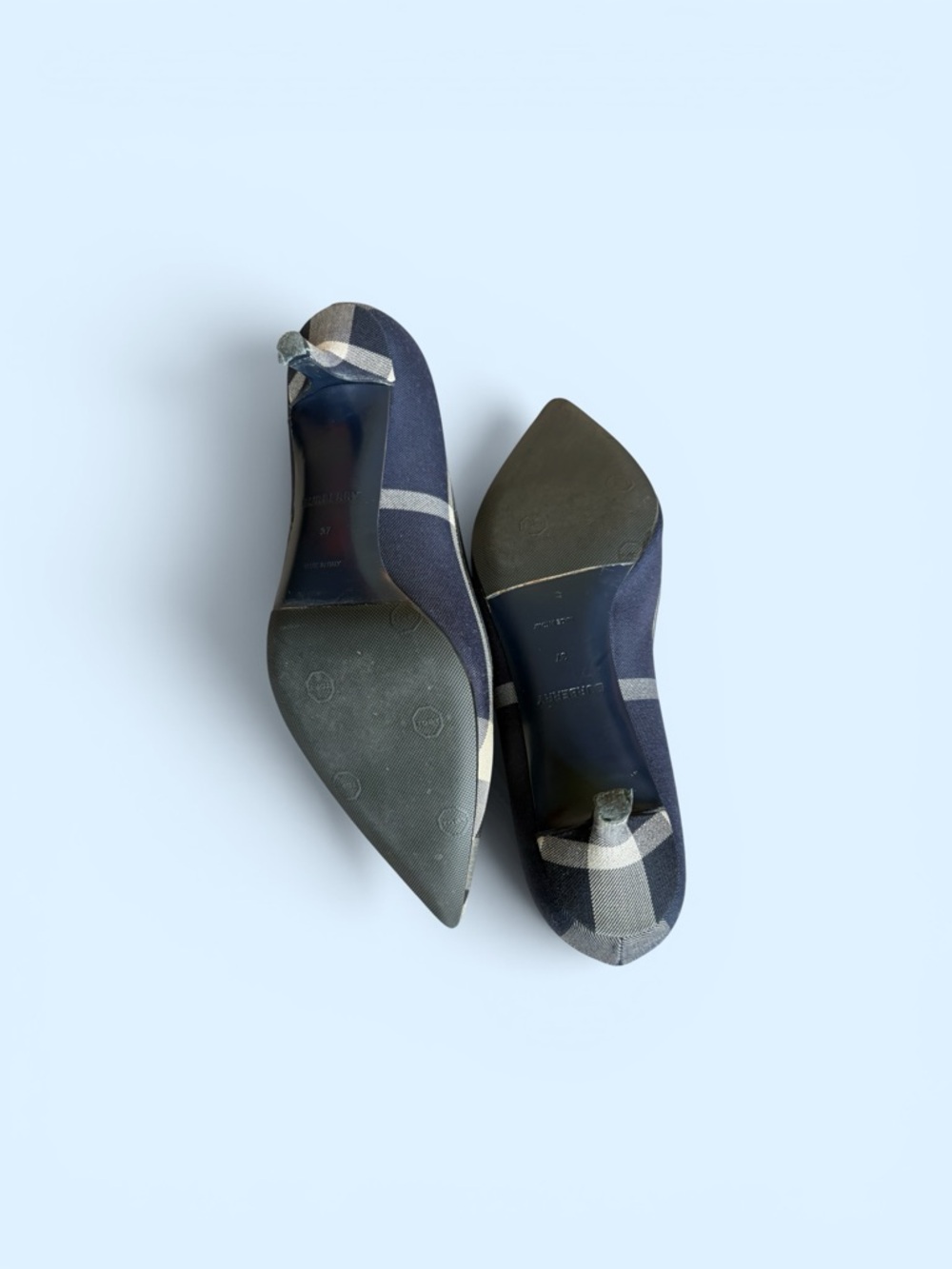 Burberry Navy & Beige Check Pointed-Toe Kitten Heels - Picture 4 of 7